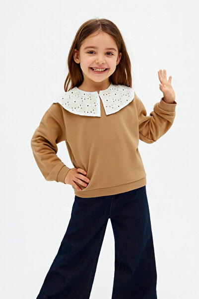 Divonette Детска блуза с бродерия на яката, 100% памук - Детска блуза с бродерия на яката