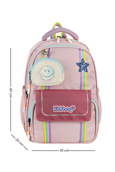 QİELL Embroidery Detailed Kidsbag Wallet Gift Elementary School Backpack for Girls with Thermal Lunch Box and Pencil Holder