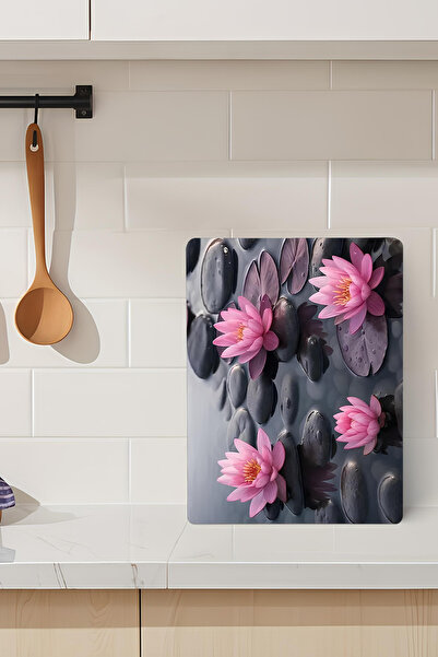 kutuTR Water Lily Floral Zen Stones Themed Tempered Glass Cutting Board 21X30...