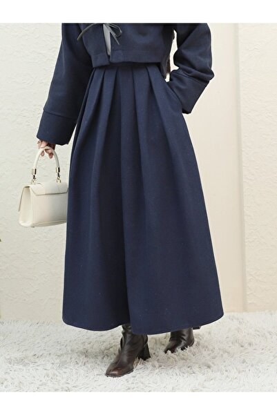 Moda Ebrar Pleated zippered checkered skirt - navy