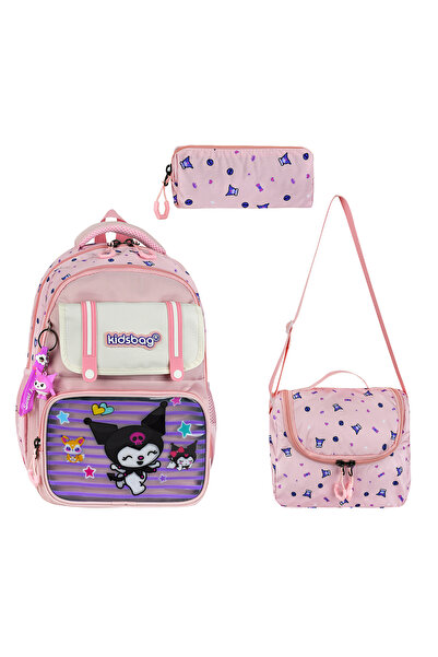 QİELL Kuromi Ortopedik 3 lü Set Kız İlkokul Çantası Seti Termal Beslenmeli Ka...