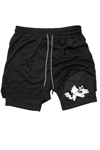 Maki Home Γρήγορο στέγνωμα 2 σε 1 Αθλητικό σορτς για ενήλικες Unisex με με τύπωμα κολάν για προπόνηση γυμναστικής