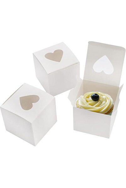 Generic 50 Pack Mini Dessert Boxes with Heart Window 3 Inch White Favor Conta...