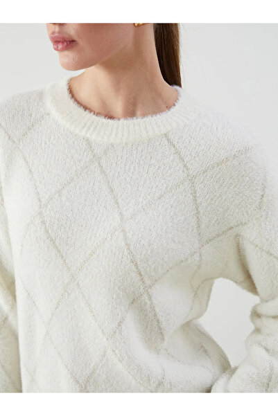 LC Waikiki Bisiklet Yaka Desenli Kadın Triko Kazak