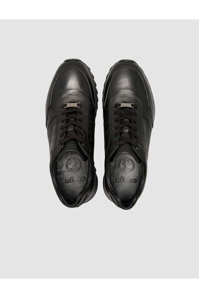 Cabani Hakiki Deri Siyah Bağcıklı Erkek Spor Ayakkabı
