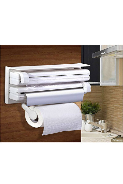 Generic Triple paper dispenser. Stores and dispenses aluminum foil, plastic wrap, and paper towels simultaneously.