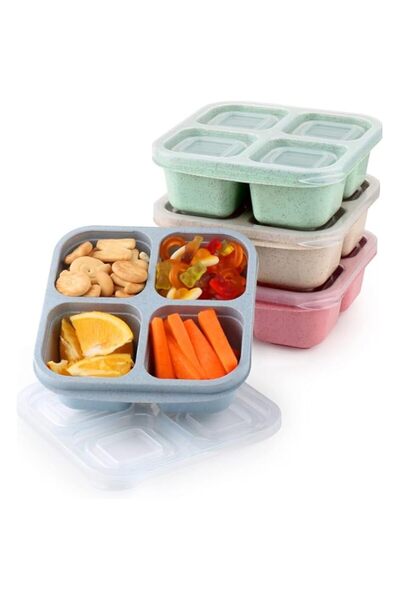 Generic BSJIASHIWEI 4 Compartments Snack Container，Snack Boxes 4 Pcs，Reusable Bento Snack Box Food Fruit St