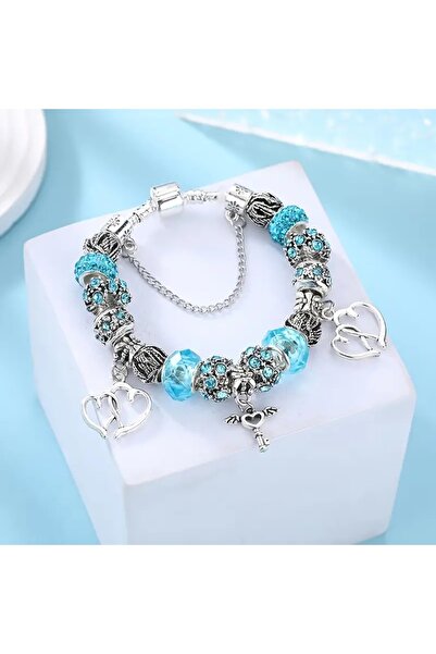 takantakana Yeni Tarz , Crystal Mavi Kalp Charmlı Aşk , Sevgi Charmlı Bilekli...