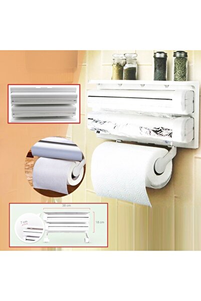 Generic Triple paper dispenser. Stores and dispenses aluminum foil, plastic wrap, and paper towels simultaneously.
