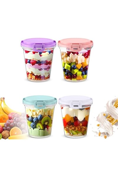 Generic Overnight Oats Containers with Lids – 600 ml Leak-Proof Reusable Plastic Food Storage Jars for Meal