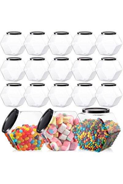 Generic 18-Pack Clear Hexagon Plastic Jars with Lids, 30oz Wide Mouth Airtight Containers for Cookies, Cand