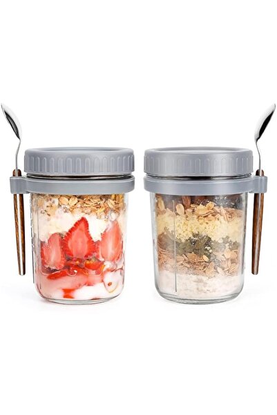 Generic Jars with Spoon and Lid, Airtight Oatmeal Container with Measurement Marks,Jars with Lid for Cereal
