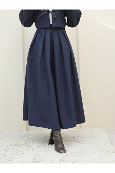 Moda Ebrar Pleated zippered checkered skirt - navy