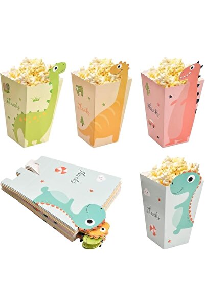 Generic X spring Popcorn Favor Boxes, 24 Pcs Dinosaur Shaped Popcorn Bags, 4 Colors Cardboard Containers wi