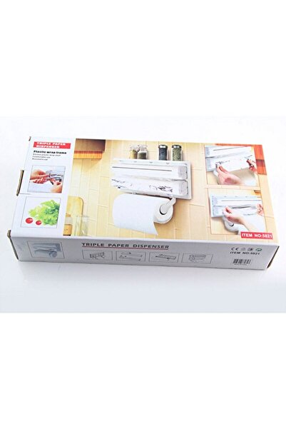 Generic Triple paper dispenser. Stores and dispenses aluminum foil, plastic wrap, and paper towels simultaneously.