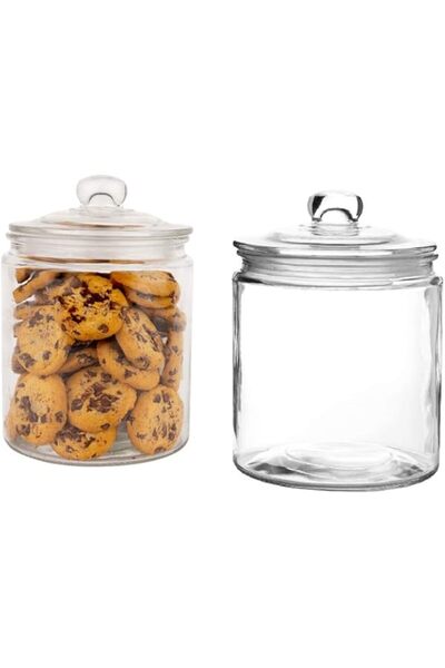 Generic Set of 2 Glass Jar with Lid (2 Liter) | Airtight Glass Storage Cookie Jar for Flour, Pasta, Candy,