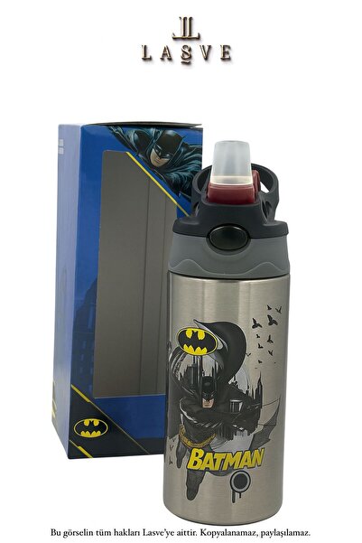 Batman New Season Licensed 500ml Steel Bottle with Straw in Special Box