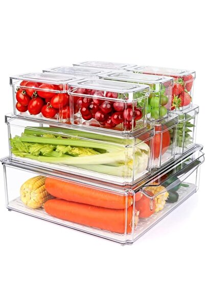 Generic Stackable Refrigerator Organizer Bins with Lids, 8pcs Clear Plastic Bins For Fridge, Pantry Organiz