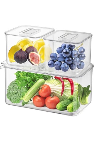 Generic BIGTHREE 3-Piece Refrigerator Storage Box, Refrigerator Storage Containers, Stackable Freezer Stora