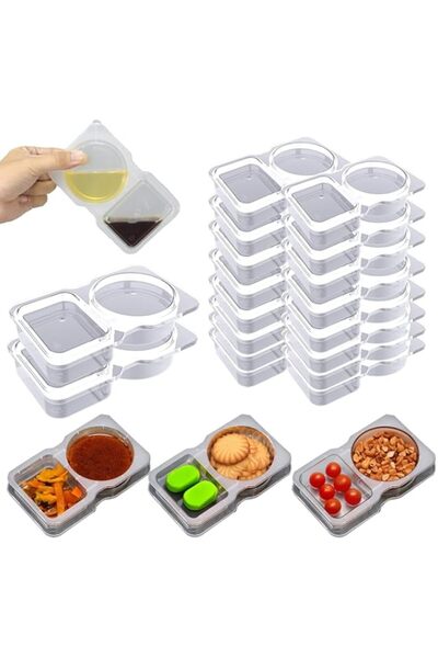Generic BIGTHREE Snack Containers with Lids, Double Compartment Snack Container, Clear 2 Compartment Condim