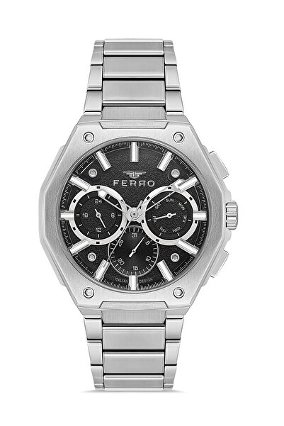 FERRO Silver Steel Band Men's Wristwatch Fm43023Awt-A2 All Functions Active 3Atm Water Resistant