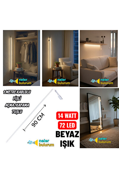 nelerbulurum Fişli 90 cm Beyaz ışık Dolap Mutfak Kitaplık Raf Akvaryum Ayna Dekoratif Gece ve masa Lambası