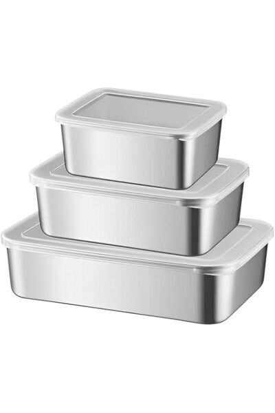 Generic 3Pcs Stainless Steel Food Containers with Clear Lids, 650ml/1100ml/17...