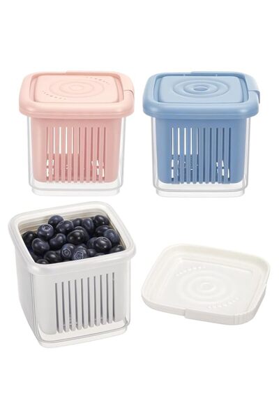 Generic Set of 3 Berry Basket and Colander, KASTWAVE 1-Quart Berry Bowl with Holes, Square Kitchen Fruit Ba