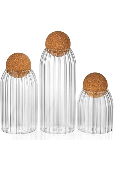 Generic Glass Jar Set of 3 - Airtight Sealed Cork Lids, Round Glass Bottles for Coffee Beans, Nut Storage,