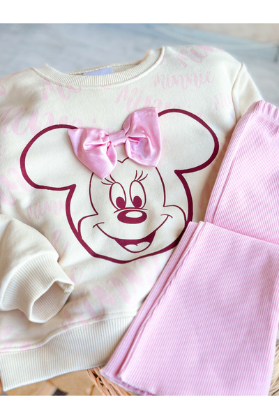 Pinkitokids Ribbon Detailed Girls' Sweatshirt and Leggings Set