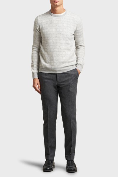 GRAN SASSO Patterned Wool and Cashmere Blend Slim Fit Crew Neck Sweater Men's Sweater 58124 19655 044