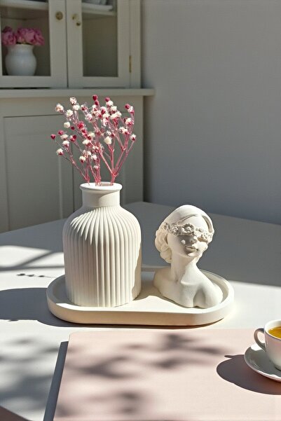 Decorative Minimal Dry Plant Vase And Minimal Abstract Figurine