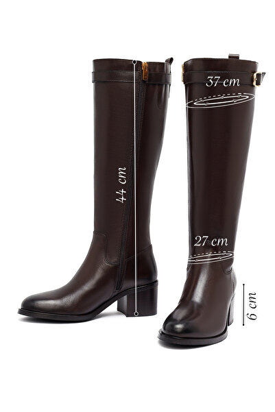 Derimod Kadın Kahverengi Fermuarlı Kalın Topuklu Deri Çizme 25WFD282018
