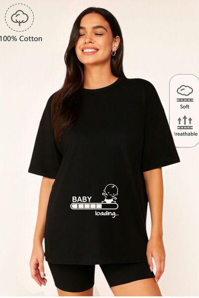 IV QUATTUOR HAMİLE BABY LOADING %100 Organik Pamuklu Kalın Dokulu Oversize Fi...