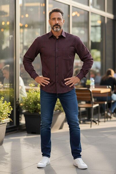 EREN STYLE Κλασικό πουκάμισο με μακρυμάνικο ριγέ ελαφρύ ρίγες από 100% βαμβάκ...