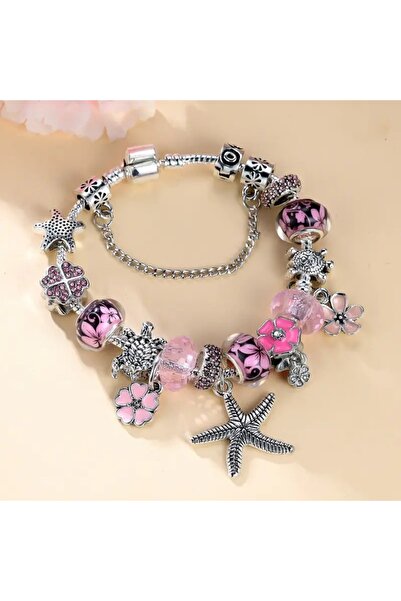 takantakana Yeni Tarz , Crystal Pembe Star Çiçek Aşk , Sevgi Charmlı Bileklik...
