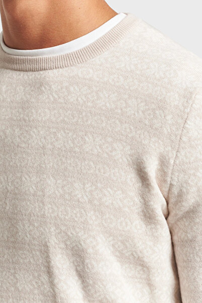 GRAN SASSO Patterned Wool and Cashmere Blend Slim Fit Crew Neck Sweater Men's Sweater 58124 19655 113