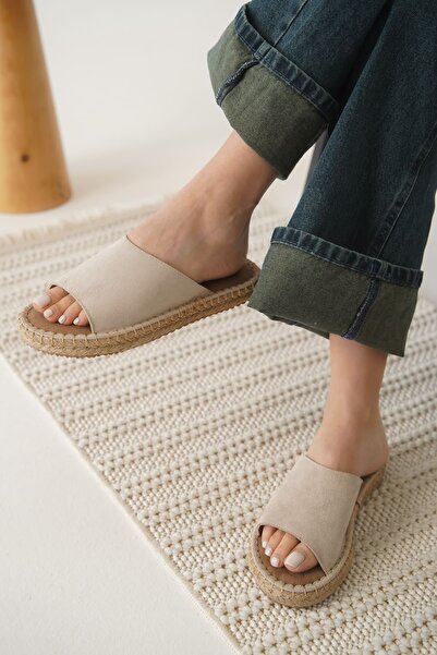 TRENDELLA Grey suede beige women's slippers