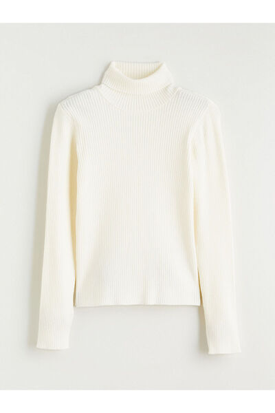 LC Waikiki Lcw Kids Ecru Turtleneck Girls' Knitwear Sweater