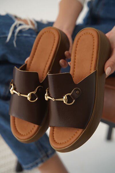 TRENDELLA Nelly Bitter Brown Genuine Leather Slippers