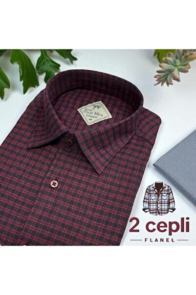 EREN STYLE Cămașă roșie din țesătură de flanel de iarnă, cu mânecă lungă, 100...