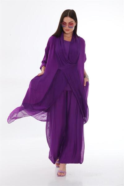 EREN STYLE Italian Silk Detailed Oversize Cap Blouse - Wes Trouser Set