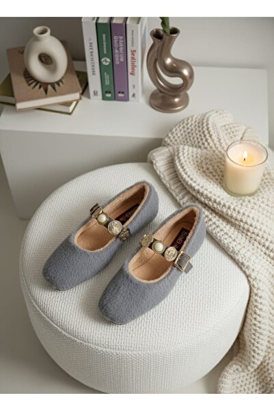 maydos Women's Winter Stone-Studded Stylish Buckle Plush Wool-Lined Home Slippers