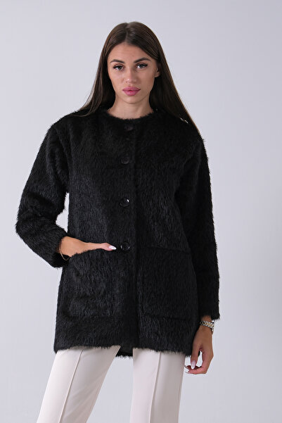 Feminist Önü 4 Düğme Kapamalı Çift Cepli Kuşaklı Kap Siyah 940140187