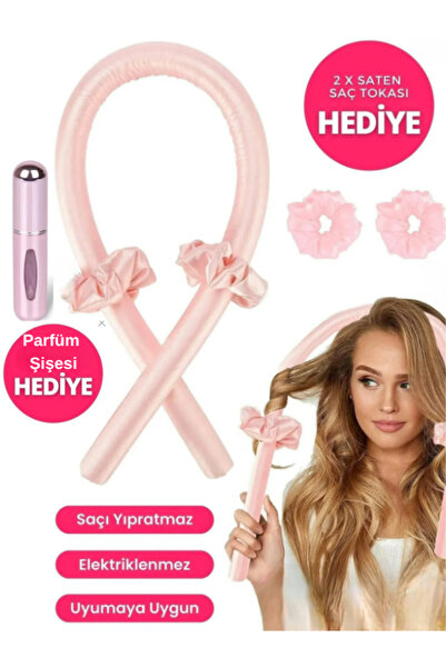 Acarlar Ticaret Комплект за оформяне на коса без топлина, пудрово розов сатен...