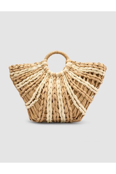 Cabani Long Strap Double Color Straw Tan Bag