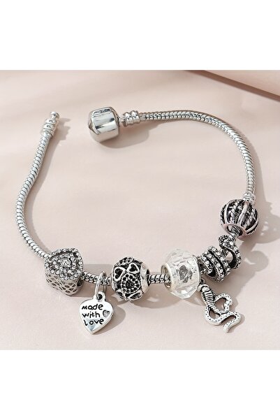 takantakana Yeni Tarz ,Crystal Made With Love Şık Kalp , Sevgi Charmlı Bilekl...