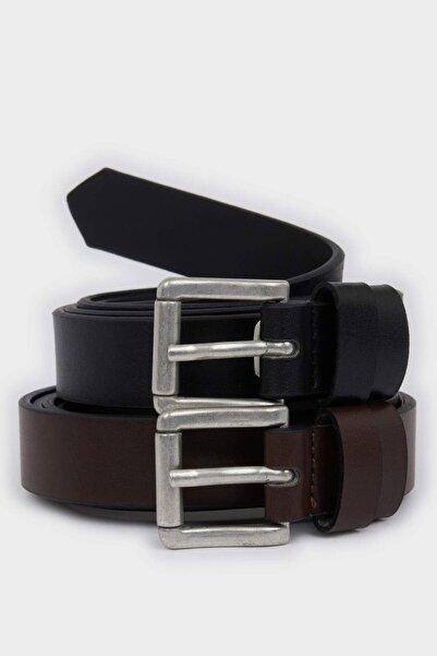 DeFacto Men's Rectangular Buckle Faux Leather 2-Piece Classic Belt G4442Axns