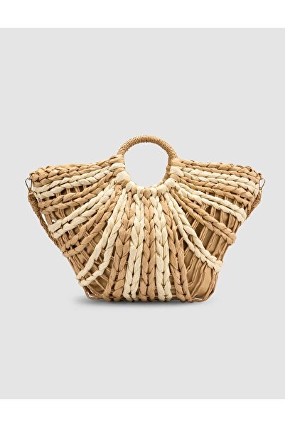 Cabani Long Strap Double Color Straw Tan Bag