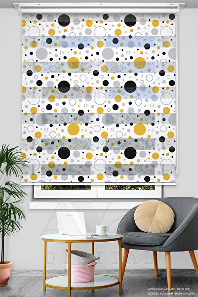 Avart Digital Sarı Siyah Puantiye Basklı Zebra Perde - Dijital Baskılı Zebra ...